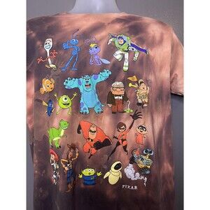 Pixar Shirt Mens Large Brown Tie Dye All Over Characters Graphic Tee Disney